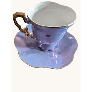 Alpine Cuisine Purple Gold Porcelain Tea Cup & Saucer German Aramco Import VTG